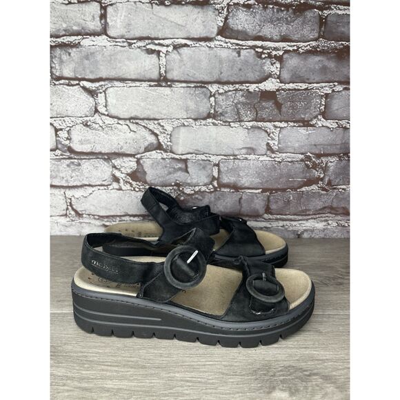 Mobils Mephisto Black Synthetic Ankle Strap Wedge Sandals Women Sz 39EU/8.5M US - Picture 4 of 16